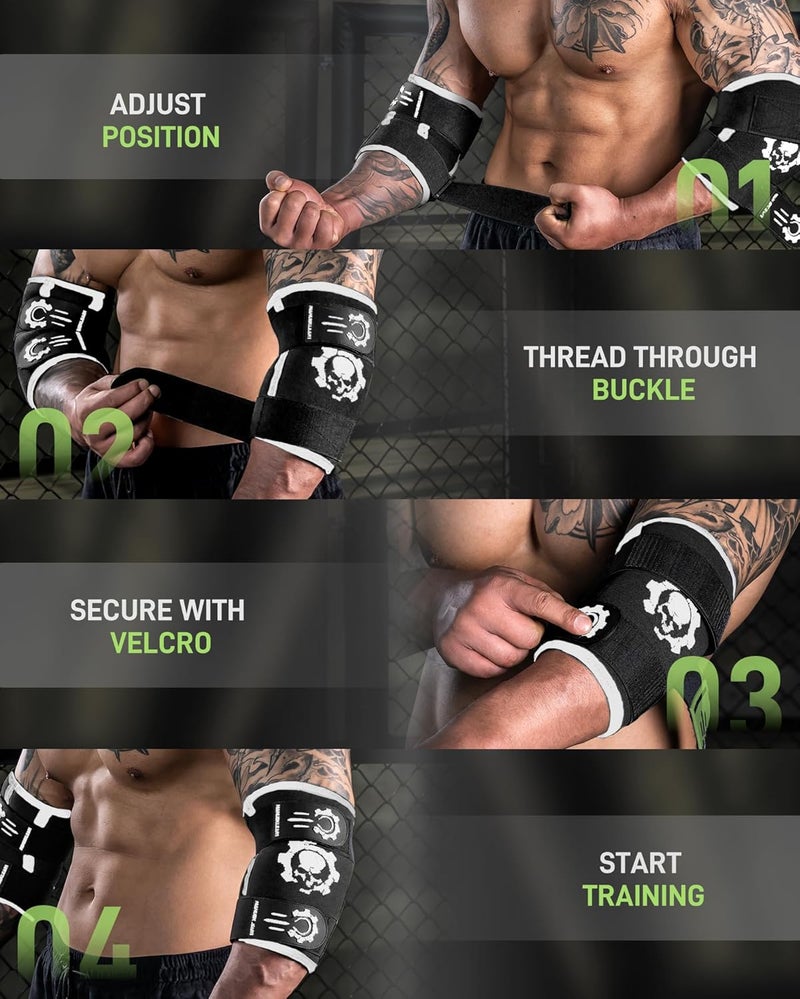M MANUEKLEAR MANUEKLEAR 5mm Neoprene Weight Lifting Elbow Sleeves for Men (1 Pair), Elbow Sleeves Weightlifting Men with 2 Adjustable Compression Straps for Bench and Powerlifting & Weightlifting - Image 5